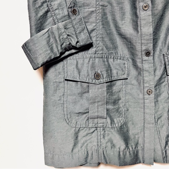 Vintage Chicos Jacket Military Linen Blend Grey SZ 1 Medium Minimalist Lagenlook - Picture 9 of 11